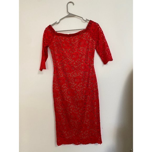 Sabora Red Lace Fitted Mini Dress Size Small - Picture 8 of 10